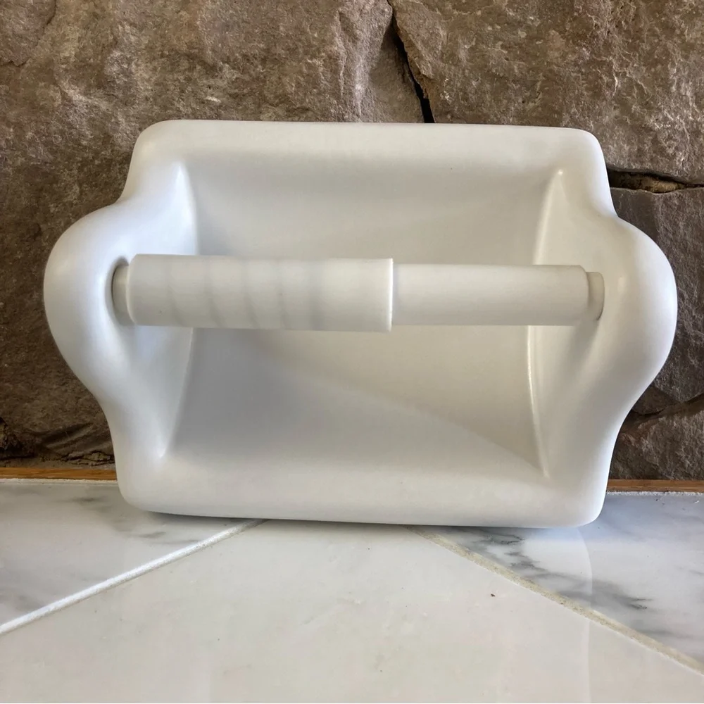 White Ceramic Wall-Mounted Toilet Paper Holder - Classic Bath Accessory